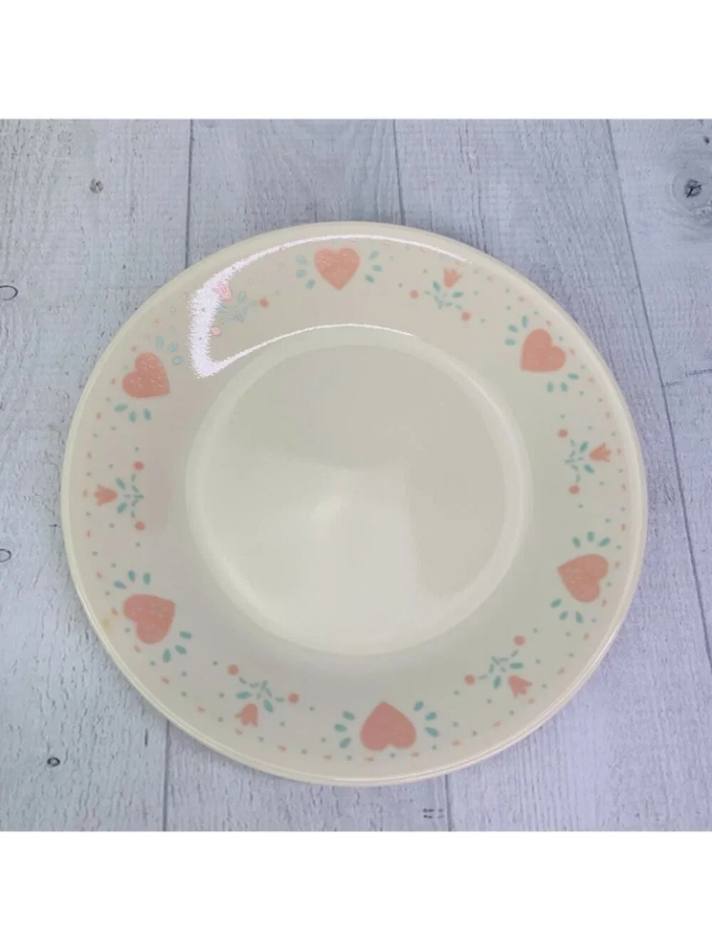 Corelle FOREVER YOURS Pink Hearts Beige Background Vitrelle Bread Plates Set 4